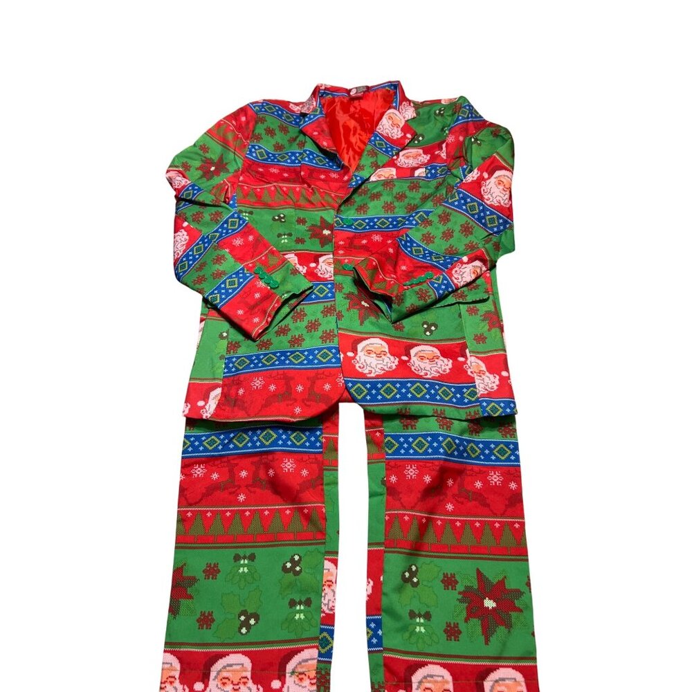 Dec 25th Christmas 2 Piece Suit Jacket Pants Set Santa Reindeer Ugly Sweater Sz
